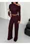 Women's Bubble Boat Neck One Shoulder Crop Blouse Bottom Top Set