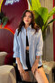 Women's Baby Blue Oversize Basic Pocket Detailed Poplin Long Sleeve Shirt