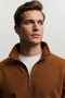 Men's Half Zipper Loose Brown Sweatshirt - 5