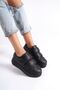 Women's Plain Black Velcro High Sole Sneaker Wsb4064 - 2