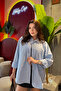 Women's Baby Blue Oversize Basic Pocket Detailed Poplin Long Sleeve Shirt - 7