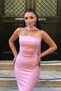 Atlas Fabric Strapless Evening Dress with Shawl Detail - Pink - 3