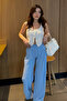 Women's Baby Blue High Waist Lycra Flowy Relax Bubble Pants - 6