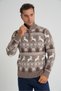 Trist Star Men's Milk Coffee Short Zip-Up Standing Collar Jacquard Deer Wool Christmas Sweater Trist-5362 - 4