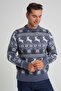Trist Star Men's Indigo Cycling Collar Jacquard Deer Wool Christmas Sweater Trist-5360 - 2