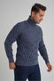 Men's Indigo Fisherman Hair Braided Wool Sweater Trist-5354 - 5