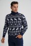 Trist Star Men's Navy Blue Full Fisherman Collar Jacquard Deer Wool Christmas Sweater Trist-5361 - 4