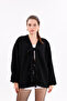 Women's Black Lace-Up Detailed Boucle Fabric Oversized Kimono