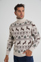 Trist Star Men's Beige Full Fishman Collar Jacquard Deer Wool Christmas Sweater Trist-5361 - 4