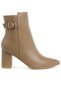 Women Belt Detail Block Heel Boots in Taupe