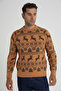 Trist Star Men's Mustard Cycling Collar Jacquard Deer Wool Christmas Sweater Trist-5360