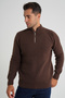 Men's Brown Short Zip-Up Standing Collar Selanik Knitted Wool Sweater Trist-5358 - 5