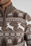 Trist Star Men's Milk Coffee Short Zip-Up Standing Collar Jacquard Deer Wool Christmas Sweater Trist-5362 - 5
