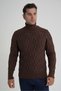 Men's Brown Fisherman Hair Braided Wool Sweater Trist-5354