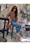 بلوزة نسائية منسوجة بنمط مطرز مع سترة صوفية بأزرار، طقم مكون من قطعتين بلون القرفة - 5