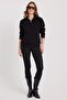 Women's Relax Fit Comfortable Cut Cotton Fleece Lined Half Zipper Black Stand Collar Sweatshirt - 5
