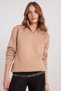 Women's Relax Fit Comfortable Cut Cotton Fleece Inside Half Zipper Stone Color Stand Collar Sweatshirt - 4