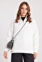 Women's Relax Fit Comfortable Cut Cotton Fleece Lined Half Zipper White Stand Collar Sweatshirt - 5