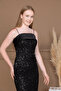 Sequin Satin Detailed Pencil Long Dress - Black - 5