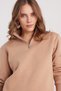 Women's Relax Fit Comfortable Cut Cotton Fleece Inside Half Zipper Stone Color Stand Collar Sweatshirt - 2