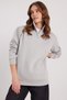 Women's Relax Fit Comfortable Cut Cotton Fleece Inside Half Zipper Stone Color Stand Collar Sweatshirt - 5