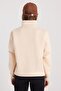 Women's Relax Fit Comfortable Cut Cotton Inside Fleece Half Zipper Ecru Stand Collar Sweatshirt - 7
