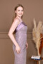 Sequin and Satin Detailed Pencil Long Dress - Lila - 4