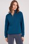 Women's Relax Fit Comfortable Cut Cotton Fleece Lined Half Zipper Indigo Stand Collar Sweatshirt - 4