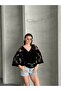 Women's Knitted Detailed Perforated Summer Top (Ecru / Brown / Black) - 3