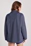 Women's Relax Fit Comfortable Cut Knitted Double Pocket Navy Blue Shirt - 7