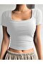 Women's 3-Pack Ribbed Camisole Body-Hugging Square Neck Crop T-Shirt - 4