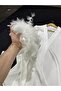 Women's White Satin Silk Bridal Robe – Kimono with Feather Detail - 2