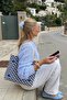 Women's Blue Mosaic Knitted Tote Shoulder Bag - 2