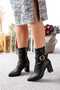 Women's Black Winter Stretch Buckle Zipper Ankle Length Pointed Toe 7 cm Thick Heeled Boots 1749 - 3