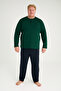 Oversized 100% Cotton Green Men's Pajama Set - Midi Collar from 3XL to 9XL, 3 Buttons on the Front - 2