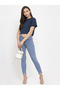 Navy Blue Cotton Short Sleeve Crop T-Shirt - 3
