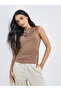 Women Brown Gathered Waist Sleeveless Top