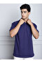 Men Navy Blue Oversized Polo T-Shirt