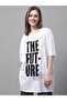 Women White Oversized Slogan Print T-Shirt