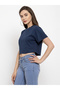 Navy Blue Cotton Short Sleeve Crop T-Shirt - 2