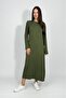 Women's Summer Long Sleeve Viscose Midi Length Crew Neck Dress Green - 3
