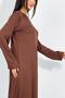 Women's Summer Long Sleeve Viscose Midi Length Crew Neck Dress Coffee - 9