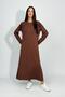 Women's Summer Long Sleeve Viscose Midi Length Crew Neck Dress Coffee