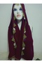 Handcrafted Needle Embroidered Prayer Cover Dowry Cover Mevlit Headscarf Crepe Fabric 145X75 cm - 4