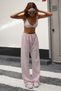 Women's Pink Premium Quality Adjustable Waist Striped Loose Leg Sweatpants with Pockets - 6