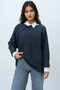 Women's Smoke Gray Boat Neck Bat Sleeve Boucle Sweater Alc-X14441 - 2