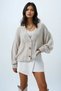 Beige V-Neck Hair Braid Patterned Balloon Sleeve Knitwear Cardigan Alc-X14438
