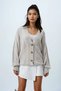 Beige V-Neck Hair Braid Patterned Balloon Sleeve Knitwear Cardigan Alc-X14438 - 3