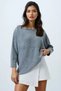 Women's Gray Boat Neck Bat Sleeve Boucle Sweater Alc-X14441