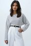 Women's White Striped Crew Neck Bat Sleeve Wide Cut Knitwear Blouse Alc-X14392 - 2